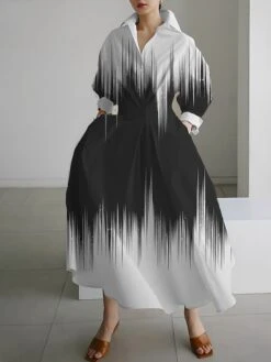 Women's Shirt Dress Casual Dress Swing Dress Maxi Long Dress Outdoor Office Daily Polyester Fashion Modern Shirt Collar Button Pocket Long Sleeve Fall Winter 2023 Loose Fit Silver Black Royal Blue -HAYz Clothing Shop yevrvi1693213988736