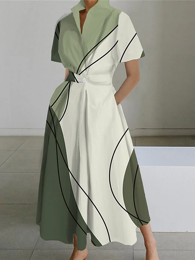 Women's Shirt Dress Casual Dress Swing Dress Maxi Long Dress Outdoor Office Daily Polyester Fashion Modern Shirt Collar Button Pocket Short Sleeve Summer Spring 2023 Loose Fit ArmyGreen Black Royal 5 Women's Shirt Dress Casual Dress Swing Dress Maxi Long Dress Outdoor Office Daily Polyester Fashion Modern Shirt Collar Button Pocket Short Sleeve Summer Spring 2023 Loose Fit ArmyGreen Black Royal - Image 5