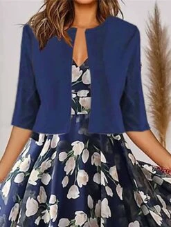 Women's Two Piece Dress Set Casual Dress Chiffon Dress Outdoor Daily Fashion Elegant Print Midi Dress V Neck Half Sleeve Floral Regular Fit Navy Blue Purple Green Summer Spring S M L XL XXL -HAYz Clothing Shop yfgldy1680859769691
