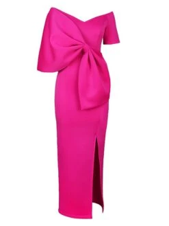 Women's Plus Size Curve Party Dress Bodycon Sheath Dress Plain Long Dress Maxi Dress Short Sleeve Split Bow V Neck Fashion Party Fuchsia Fall Winter XL XXL 3XL 4XL -HAYz Clothing Shop yfkzoo1694425976339