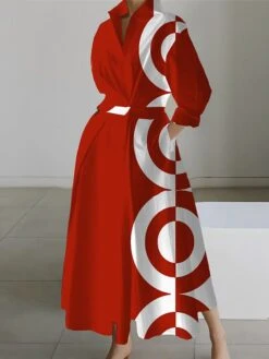 Women's Shirt Dress Casual Dress Swing Dress Maxi Long Dress Outdoor Office Daily Polyester Fashion Modern Shirt Collar Button Pocket Long Sleeve Spring Fall Winter 2023 Loose Fit Black White Red -HAYz Clothing Shop yfvicv1692092396765