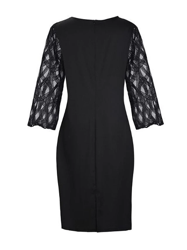 Women‘s Plus Size Curve Work Dress Sheath Dress Semi Formal Dress Fashion Flared Sleeve Midi Dress Lace Patchwork Crew Neck 3/4 Length Sleeve Stripe Loose Fit Black Summer Spring 3 Women‘s Plus Size Curve Work Dress Sheath Dress Semi Formal Dress Fashion Flared Sleeve Midi Dress Lace Patchwork Crew Neck 3/4 Length Sleeve Stripe Loose Fit Black Summer Spring - Image 3