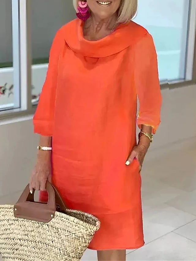 Women's Casual Dress Cotton Linen Dress Shift Dress Midi Dress Linen Basic Classic Outdoor Daily Vacation Cowl Neck Pocket 3/4 Length Sleeve Summer Spring Fall 2023 Loose Fit Light Blue White Wine 5 Women's Casual Dress Cotton Linen Dress Shift Dress Midi Dress Linen Basic Classic Outdoor Daily Vacation Cowl Neck Pocket 3/4 Length Sleeve Summer Spring Fall 2023 Loose Fit Light Blue White Wine - Image 5