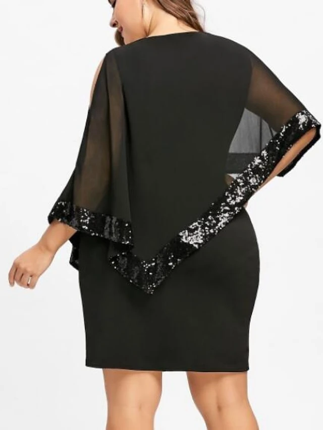 Women‘s Plus Size Curve Party Dress Solid Color Crew Neck Sequins Sleeveless Spring Fall Elegant Midi Dress Party Work Dress 4 Women‘s Plus Size Curve Party Dress Solid Color Crew Neck Sequins Sleeveless Spring Fall Elegant Midi Dress Party Work Dress - Image 4