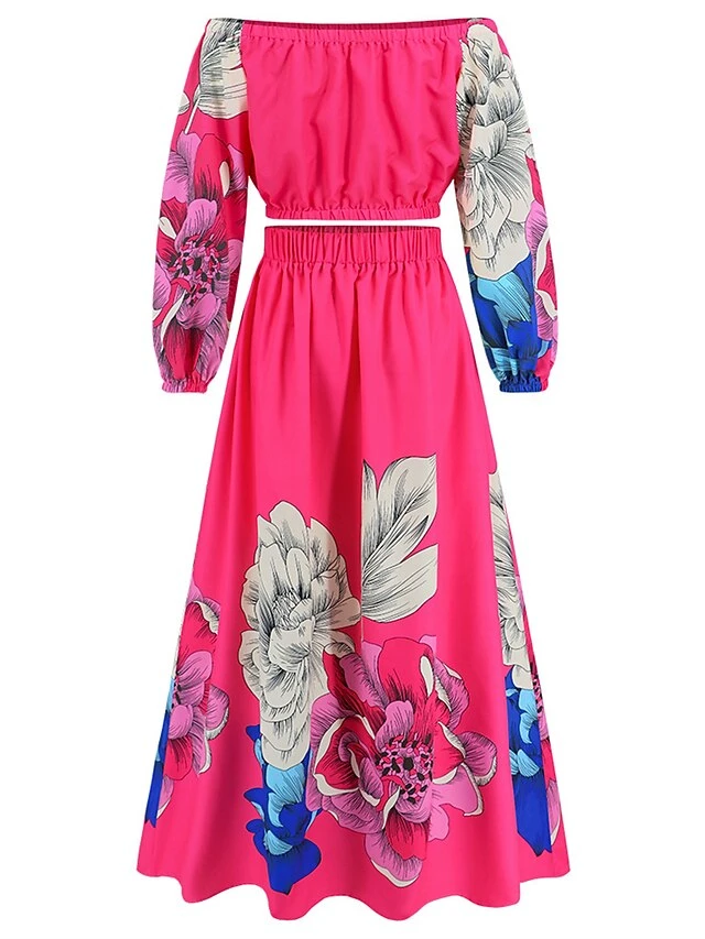 Women's Two Piece Dress Set Casual Dress Skirt Set Daily Going Out Casual Ruched Print Long Dress Maxi Dress Off Shoulder Long Sleeve Floral Regular Fit Blue Green Rose Red Fall Winter S M L XL XXL 11 Women's Two Piece Dress Set Casual Dress Skirt Set Daily Going Out Casual Ruched Print Long Dress Maxi Dress Off Shoulder Long Sleeve Floral Regular Fit Blue Green Rose Red Fall Winter S M L XL XXL - Image 11