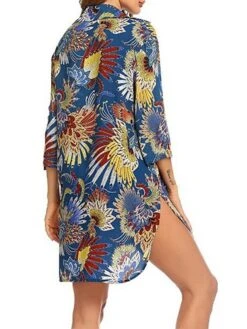 Women's Shirt Dress Beach Dress Beach Wear Mini Dress Button Plus High Low Casual Leopard Turndown 3/4 Length Sleeve Loose Fit Outdoor Daily Azure Black 2023 Spring Summer S M L XL -HAYz Clothing Shop yhzkbc1676892563470