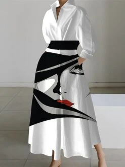 Women's Shirt Dress Casual Dress Swing Dress Maxi Long Dress Outdoor Office Daily Polyester Fashion Modern Shirt Collar Button Pocket Long Sleeve Spring Fall Winter 2023 Loose Fit Black White Purple -HAYz Clothing Shop yieawh1691723270218