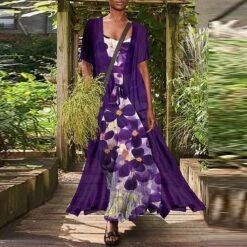 Women's Dress Set Two Piece Dress Chiffon Dress Long Dress Maxi Dress Black Red Navy Blue Short Sleeve Floral Lace Up Summer Spring Crew Neck Stylish Loose Fit 2023 S M L XL XXL 3XL 4XL 5XL -HAYz Clothing Shop yikvvc1648535175340