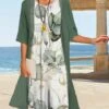 Women's Two Piece Dress Set Casual Dress Shift Dress Outdoor Daily Fashion Casual Print Midi Dress Crew Neck 3/4 Length Sleeve Floral Loose Fit Light Green Green Summer Spring S M L XL XXL