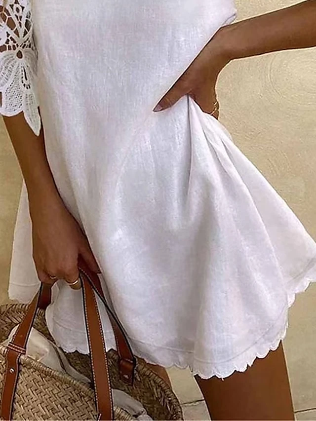 Women's Casual Dress Cotton Dress White Dress Mini Dress Cotton Fashion Modern Outdoor Daily Holiday Split Neck Lace Cold Shoulder Half Sleeve Summer Spring 2023 Loose Fit White Plain S M L XL 2XL 3 Women's Casual Dress Cotton Dress White Dress Mini Dress Cotton Fashion Modern Outdoor Daily Holiday Split Neck Lace Cold Shoulder Half Sleeve Summer Spring 2023 Loose Fit White Plain S M L XL 2XL - Image 3