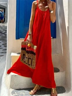 Women's Casual Dress Swing Dress Summer Dress Long Dress Maxi Dress Cotton Basic Modern Outdoor Home Daily Strap Backless Sleeveless Summer Spring 2023 Regular Fit Yellow Red Blue Plain S M L XL -HAYz Clothing Shop yjjgor1675994099049