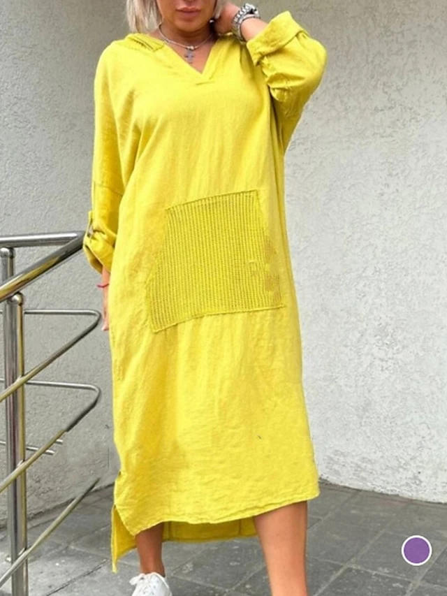 Women's Casual Dress Cotton Dress Shift Dress Midi Dress Cotton Daily Classic Outdoor Daily Vacation Hooded Pocket Basic Long Sleeve Spring Fall Winter 2023 Loose Fit Yellow Purple Green Plain S M L 5 Women's Casual Dress Cotton Dress Shift Dress Midi Dress Cotton Daily Classic Outdoor Daily Vacation Hooded Pocket Basic Long Sleeve Spring Fall Winter 2023 Loose Fit Yellow Purple Green Plain S M L - Image 5