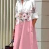 Women's Shirt Dress Casual Dress Midi Dress Outdoor Daily Date Satin Fashion Modern Shirt Collar Button Pocket Long Sleeve Fall Winter 2023 Loose Fit Yellow Pink Blue Floral S M L XL XXL