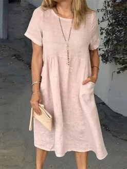 Women's Casual Dress Cotton Linen Dress Shift Dress Midi Dress Cotton Blend Basic Casual Daily Holiday Vacation Crew Neck Pocket Short Sleeve Summer Spring 2023 Loose Fit White Pink Blue Pure Color S 8 Women's Casual Dress Cotton Linen Dress Shift Dress Midi Dress Cotton Blend Basic Casual Daily Holiday Vacation Crew Neck Pocket Short Sleeve Summer Spring 2023 Loose Fit White Pink Blue Pure Color S -HAYz Clothing Shop ylnayj1657786379154