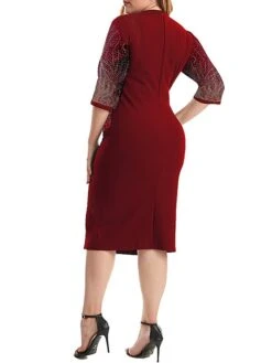 Women's Plus Size Curve Party Dress Cocktail Dress Sheath Dress Solid Color Midi Dress 3/4 Length Sleeve Patchwork Fake Two Piece Crew Neck Fashion Party Black Wine Fall Winter XL XXL 3XL 4XL 5XL -HAYz Clothing Shop ylpdam1695362729175