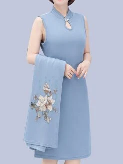 Women's Two Piece Dress Set Print Dress Outdoor Vacation Casual Print Midi Dress Stand Collar Long Sleeve Floral Loose Fit Pink Wine Blue Fall Winter XL XXL XXXL 4XL 5XL -HAYz Clothing Shop ylrzna1675853176148