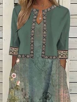 Women's Two Piece Dress Set Casual Dress Print Dress Outdoor Daily Vintage Elegant Pocket Print Midi Dress V Neck Half Sleeve Floral Regular Fit Green Summer Spring S M L XL XXL 5 Women's Two Piece Dress Set Casual Dress Print Dress Outdoor Daily Vintage Elegant Pocket Print Midi Dress V Neck Half Sleeve Floral Regular Fit Green Summer Spring S M L XL XXL -HAYz Clothing Shop ylusfa1681877222293
