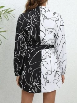 Women's Shirt Dress Casual Dress Mini Dress Outdoor Daily Vacation Polyester Fashion Modern Shirt Collar Lace Up Button Long Sleeve Spring Fall Winter 2023 Loose Fit White Abstract Portrait S M L XL -HAYz Clothing Shop ylzesf1692352089832