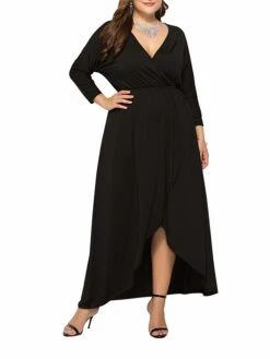 Women's Plus Size Work Dress Black Dress A Line Dress Fashion Long Dress Maxi Dress Ruched V Neck Long Sleeve Plain Loose Fit Black Wine Dark Green Fall XL XXL 3XL 4XL -HAYz Clothing Shop ymiwuj1693203509081