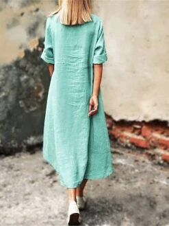 Women's Shirt Dress Casual Dress Cotton Dress Midi Dress Cotton Classic Casual Outdoor Daily Vacation Shirt Collar Ruched Button Long Sleeve Fall Winter Autumn 2023 Regular Fit Pink Red Navy Blue -HAYz Clothing Shop ymkysq1693823269277