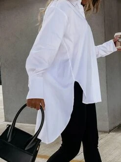 Women's Shirt Dress Casual Dress Mini Dress Outdoor Daily Vacation Cotton Fashion Modern Shirt Collar Button Split Long Sleeve Fall Winter 2023 Loose Fit Black White Blue Pure Color XS S M L XL -HAYz Clothing Shop ympvok1695813922007