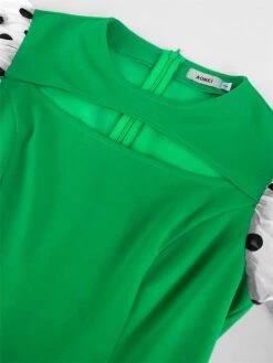 Women's Plus Size Curve Party Dress Work Dress A Line Dress Polka Dot Midi Dress Long Sleeve Mesh Cut Out Crew Neck Fashion Party Green Fall Winter XL XXL 3XL 4XL -HAYz Clothing Shop ymszzf1694425985428