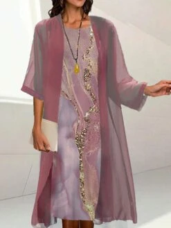 Women's Two Piece Dress Set Casual Dress Print Dress Outdoor Daily Fashion Elegant Print Midi Dress Crew Neck 3/4 Length Sleeve Floral Geometric Regular Fit Black Red Blue Summer Spring S M L XL XXL -HAYz Clothing Shop ynisrj1683802574913