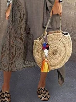 Women's Casual Dress Cotton Linen Dress A Line Dress Maxi Long Dress Cotton Blend Fashion Modern Outdoor Daily Vacation Spaghetti Strap Lace Patchwork Sleeveless Summer Spring 2023 Regular Fit Khaki -HAYz Clothing Shop ynivlu1683346029279