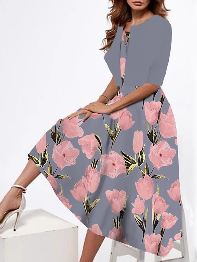 Women's Two Piece Dress Set Casual Dress Tank Dress Outdoor Daily Fashion Streetwear Print Midi Dress Strap Half Sleeve Floral Loose Fit Pink Dark Pink Peach Summer Spring S M L XL XXL 5 Women's Two Piece Dress Set Casual Dress Tank Dress Outdoor Daily Fashion Streetwear Print Midi Dress Strap Half Sleeve Floral Loose Fit Pink Dark Pink Peach Summer Spring S M L XL XXL - Image 5