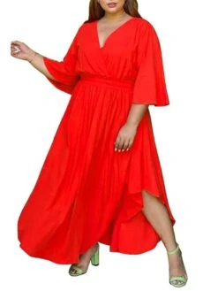 Women‘s Plus Size Curve Holiday Dress Solid Color V Neck Half Sleeve Fall Spring Basic Maxi Long Dress Date Vacation Dress 21 Women‘s Plus Size Curve Holiday Dress Solid Color V Neck Half Sleeve Fall Spring Basic Maxi Long Dress Date Vacation Dress -HAYz Clothing Shop ynnaux1648706451276