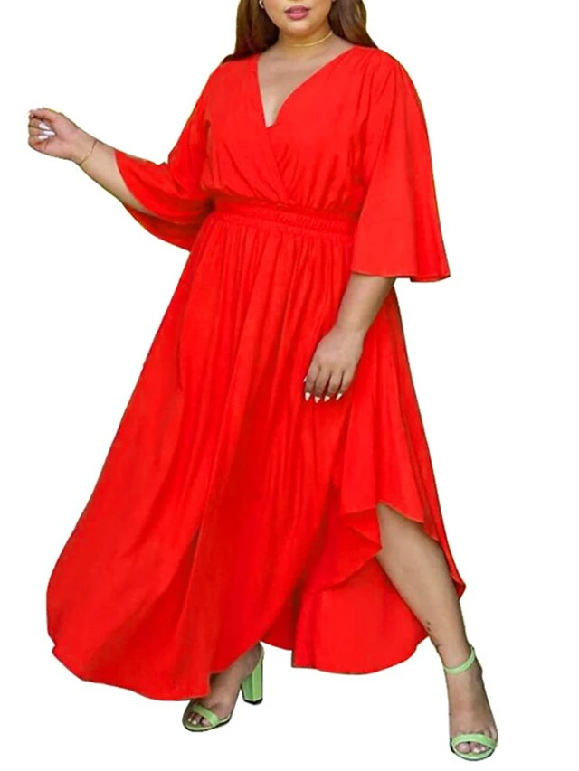 Women‘s Plus Size Curve Holiday Dress Solid Color V Neck Half Sleeve Fall Spring Basic Maxi Long Dress Date Vacation Dress 4 Women‘s Plus Size Curve Holiday Dress Solid Color V Neck Half Sleeve Fall Spring Basic Maxi Long Dress Date Vacation Dress - Image 4