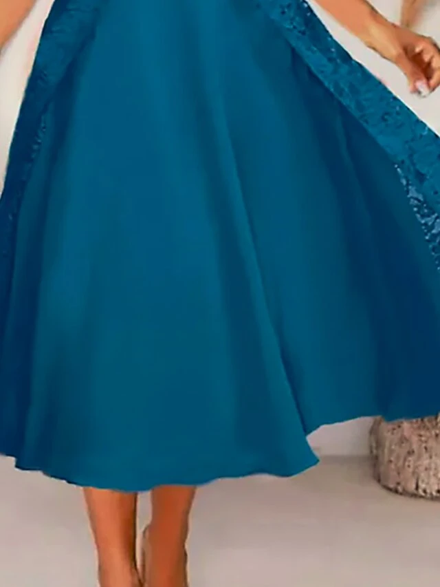 Women's Dress Set Two Piece Dress A Line Dress Midi Dress Royal Blue 3/4 Length Sleeve Pure Color Lace Winter Fall Autumn Crew Neck Stylish 2023 S M L XL XXL 3XL 3 Women's Dress Set Two Piece Dress A Line Dress Midi Dress Royal Blue 3/4 Length Sleeve Pure Color Lace Winter Fall Autumn Crew Neck Stylish 2023 S M L XL XXL 3XL - Image 3