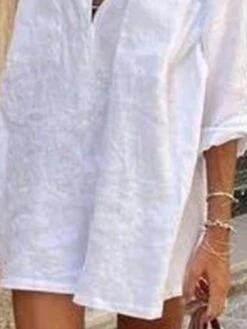Women's Cotton Linen Dress Casual Dress Shift Dress Mini Dress Cotton Blend Modern Casual Outdoor Daily Shirt Collar Pocket 3/4 Length Sleeve Summer Spring Fall 2023 Regular Fit White Plain S M L XL 5 Women's Cotton Linen Dress Casual Dress Shift Dress Mini Dress Cotton Blend Modern Casual Outdoor Daily Shirt Collar Pocket 3/4 Length Sleeve Summer Spring Fall 2023 Regular Fit White Plain S M L XL -HAYz Clothing Shop youqyn1679380892290