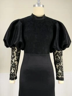 Women‘s Plus Size Curve Party Dress Solid Color Crew Neck Lace Puff Sleeve Long Sleeve Winter Fall Stylish Elegant Prom Dress Maxi Long Dress Formal Party Dress -HAYz Clothing Shop yourhp1675760204837