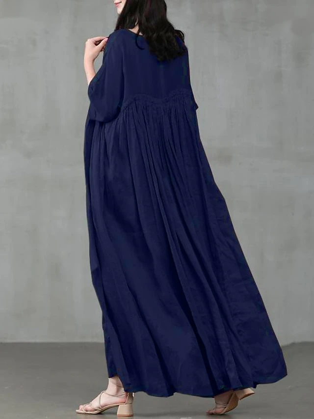 Women's Casual Dress Cotton Linen Dress Swing Dress Long Dress Maxi Dress Black Pink Green Short Sleeve Pure Color Ruched Spring Fall Autumn Crew Neck Elegant Vacation Loose Fit 2022 S M L XL XXL 3XL 7 Women's Casual Dress Cotton Linen Dress Swing Dress Long Dress Maxi Dress Black Pink Green Short Sleeve Pure Color Ruched Spring Fall Autumn Crew Neck Elegant Vacation Loose Fit 2022 S M L XL XXL 3XL - Image 7