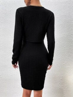 Women's Two Piece Dress Set Casual Dress Sheath Dress Daily Going Out Fashion Streetwear Button Midi Dress Crew Neck Long Sleeve Plain Regular Fit Black Purple Green Fall Winter S M L XL -HAYz Clothing Shop ypfuep1693805485747