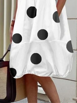 Women's Shirt Dress Casual Dress Midi Dress Outdoor Office Daily Cotton Fashion Modern Shirt Collar Button Pocket 3/4 Length Sleeve Summer Spring Fall 2023 Regular Fit White Polka Dot S M L XL XXL -HAYz Clothing Shop ypgspw1687749868591
