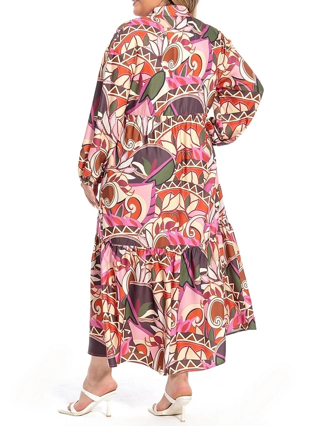Women's Plus Size Curve Shirt Dress Work Dress Satin Dress Floral Long Dress Maxi Dress Long Sleeve Split Shirt Collar Fashion Office Red Fall Winter L XL XXL 3XL 4XL 5 Women's Plus Size Curve Shirt Dress Work Dress Satin Dress Floral Long Dress Maxi Dress Long Sleeve Split Shirt Collar Fashion Office Red Fall Winter L XL XXL 3XL 4XL - Image 5