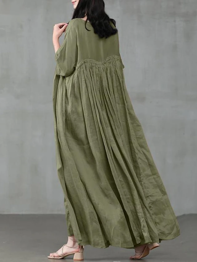 Women's Casual Dress Cotton Linen Dress Swing Dress Long Dress Maxi Dress Black Pink Green Short Sleeve Pure Color Ruched Spring Fall Autumn Crew Neck Elegant Vacation Loose Fit 2022 S M L XL XXL 3XL 8 Women's Casual Dress Cotton Linen Dress Swing Dress Long Dress Maxi Dress Black Pink Green Short Sleeve Pure Color Ruched Spring Fall Autumn Crew Neck Elegant Vacation Loose Fit 2022 S M L XL XXL 3XL - Image 8