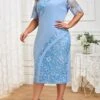 Women‘s Plus Size Curve Work Dress Lace Dress Sheath Dress Fashion Midi Dress Lace Patchwork Crew Neck Half Sleeve Plain Regular Fit Light Yellow Pink Light Blue Summer Spring L XL XXL 3XL 4XL
