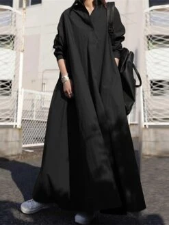 Women's Plus Size Curve Casual Dress Swing Dress Solid Color Long Dress Maxi Dress Long Sleeve Ruched V Neck Fashion Outdoor ArmyGreen Black Fall Winter L XL XXL 3XL 4XL -HAYz Clothing Shop yqtbda1693970744768