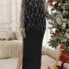 Women's Two Piece Dress Set Party Dress Sheath Dress Party Wedding Guest Fashion Party Mesh Split Long Dress Maxi Dress Crew Neck Long Sleeve Plain Loose Fit Black Fall Winter S M L XL XXL