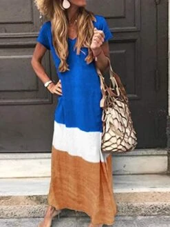 Women's T Shirt Dress Tee Dress Maxi Long Dress Black Blue Gray Yellow Red Short Sleeve Color Block Patchwork Spring Summer Round Neck Casual Boom Sale Dress S M L XL XXL 3XL 4XL 5XL -HAYz Clothing Shop ysdaao1611304014501