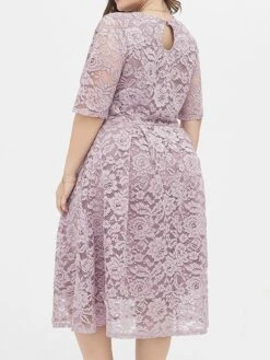 Women‘s Plus Size Curve Party Dress Lace Dress Cocktail Dress Midi Dress Black Pink Wine Half Sleeve Pure Color Lace Summer Spring Fall V Neck Fashion Birthday Wedding Guest Vacation 2023 -HAYz Clothing Shop ysihlr1691564483717