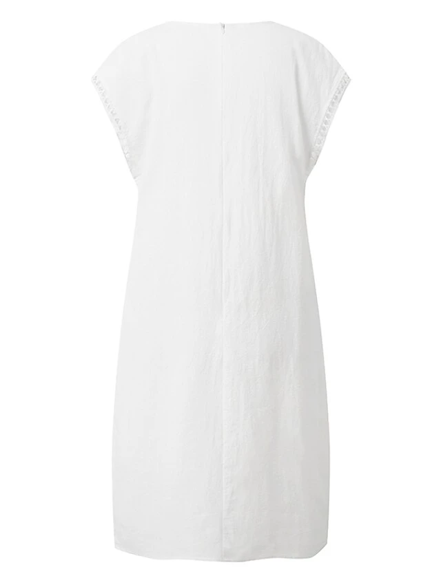 Women's Cotton Linen Dress Casual Dress Shift Dress Midi Dress Cotton Fashion Modern Outdoor Daily Vacation V Neck Cut Out Short Sleeve Summer Spring 2023 Regular Fit White Blue Green Plain S M L XL 7 Women's Cotton Linen Dress Casual Dress Shift Dress Midi Dress Cotton Fashion Modern Outdoor Daily Vacation V Neck Cut Out Short Sleeve Summer Spring 2023 Regular Fit White Blue Green Plain S M L XL - Image 7