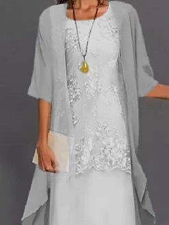 Women's Dress Set Lace Dress Midi Dress Light Blue Green Gray Half Sleeve Floral Embroidered Layered Patchwork Summer Spring Fall Crew Neck Elegant Chinoiserie 2023 M L XL XXL XXXL 4XL 5XL -HAYz Clothing Shop yswdar1651733205998