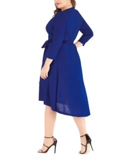 Women's Plus Size Curve Work Dress Black Dress A Line Dress Fashion Midi Dress Lace Up Asymmetrical V Neck 3/4 Length Sleeve Plain Loose Fit Black Blue Fall XL XXL 3XL 4XL 5XL -HAYz Clothing Shop ytdxub1693203427756