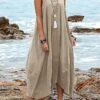 Women's Casual Dress Cotton Dress Swing Dress Maxi Long Dress Cotton Blend Basic Classic Outdoor Daily V Neck Pocket Sleeveless Summer Spring 2023 Regular Fit Black Wine Khaki Plain S M L XL 2XL