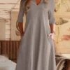 Women's Casual Dress Cotton Linen Dress Swing Dress Midi Dress Linen Cotton Blend Basic Casual Outdoor Daily Vacation V Neck Pocket Half Sleeve Summer Spring 2023 Regular Fit Black Blue Gray Plain S