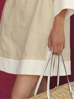 Women's Shirt Dress Casual Dress Cotton Linen Dress Mini Dress Cotton Blend Fashion Basic Outdoor Office Daily Shirt Collar Button Pocket 3/4 Length Sleeve Summer Spring Fall 2023 Regular Fit Khaki -HAYz Clothing Shop ytvhev1681804732899